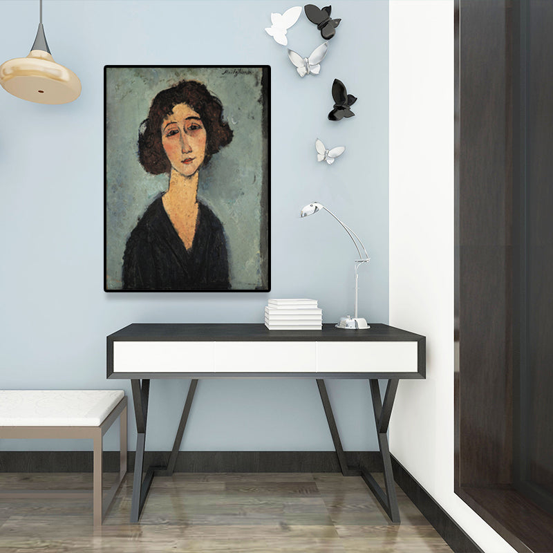 Textured Modigliani Woman Portrait Art Print Canvas Vintage Painting for Girls Room Clearhalo 'Arts' 'Canvas Art' 1653287