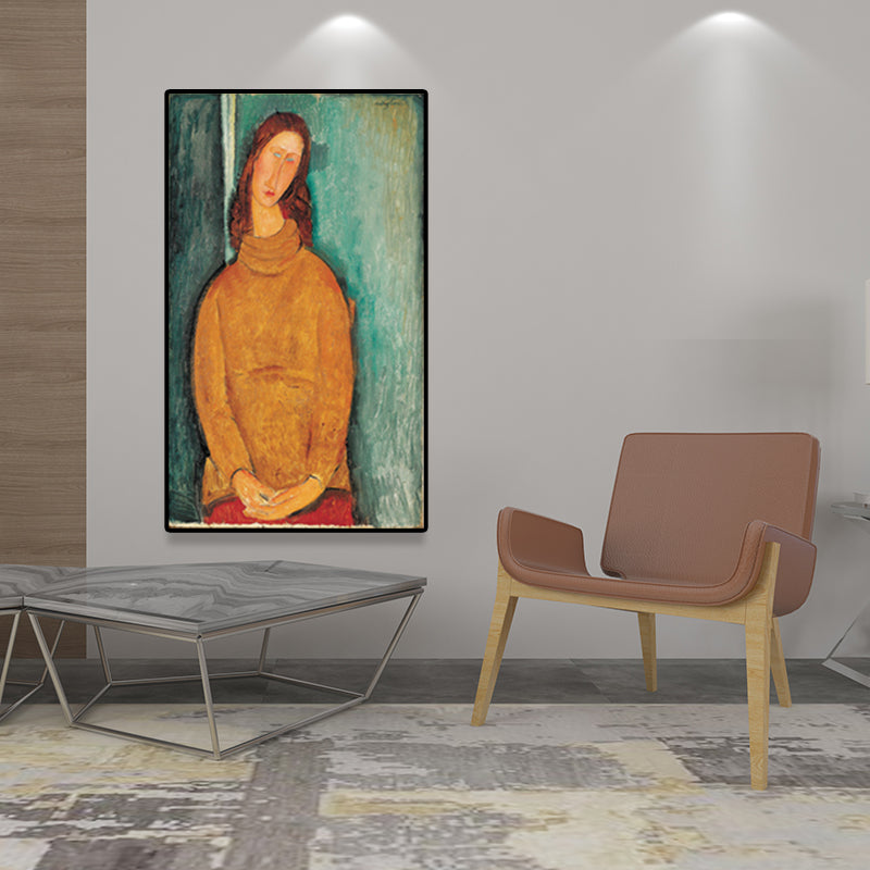 Textured Modigliani Woman Portrait Art Print Canvas Vintage Painting for Girls Room Green Design 2 Clearhalo 'Arts' 'Canvas Art' 1653295