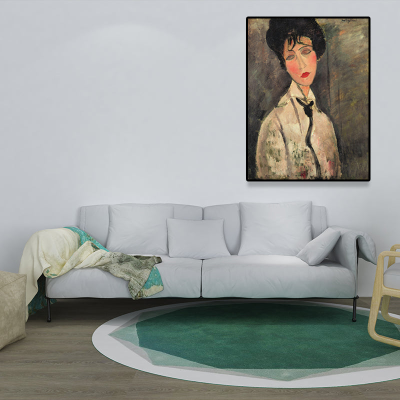 Textured Modigliani Woman Portrait Art Print Canvas Vintage Painting for Girls Room Green Design 3 Clearhalo 'Arts' 'Canvas Art' 1653299