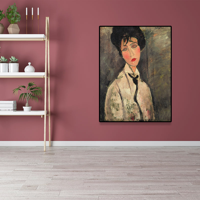 Textured Modigliani Woman Portrait Art Print Canvas Vintage Painting for Girls Room Clearhalo 'Arts' 'Canvas Art' 1653301