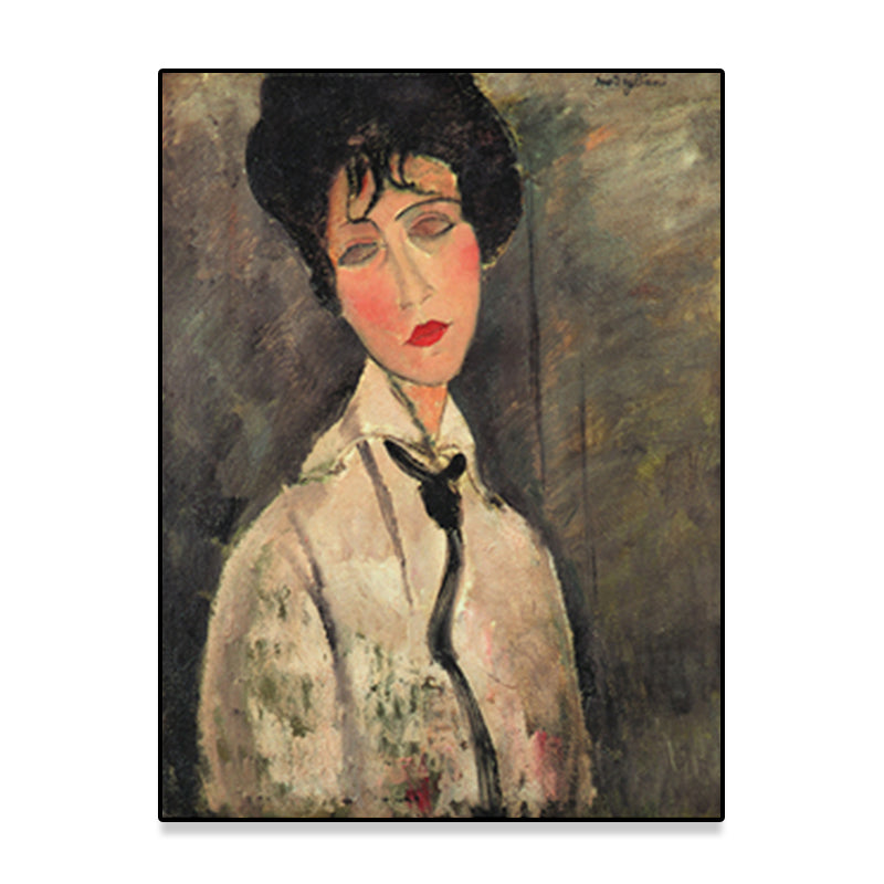 Textured Modigliani Woman Portrait Art Print Canvas Vintage Painting for Girls Room Clearhalo 'Arts' 'Canvas Art' 1653302