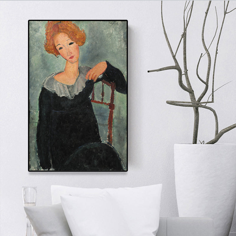 Textured Modigliani Woman Portrait Art Print Canvas Vintage Painting for Girls Room Green Design 4 Clearhalo 'Arts' 'Canvas Art' 1653303
