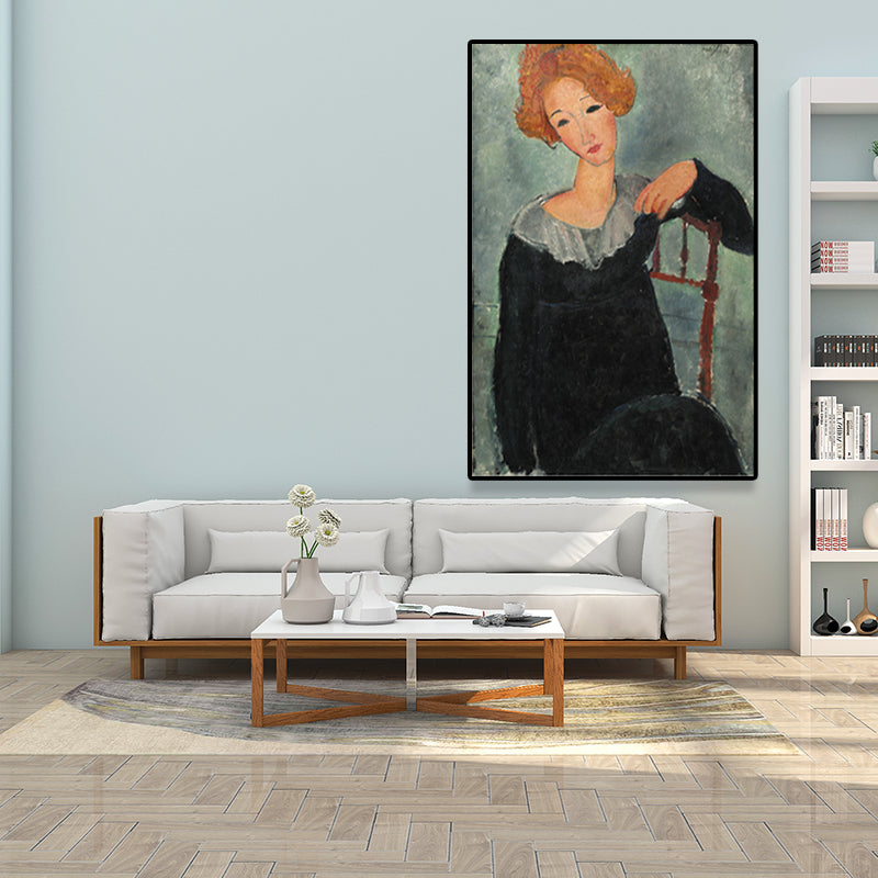 Textured Modigliani Woman Portrait Art Print Canvas Vintage Painting for Girls Room Clearhalo 'Arts' 'Canvas Art' 1653305