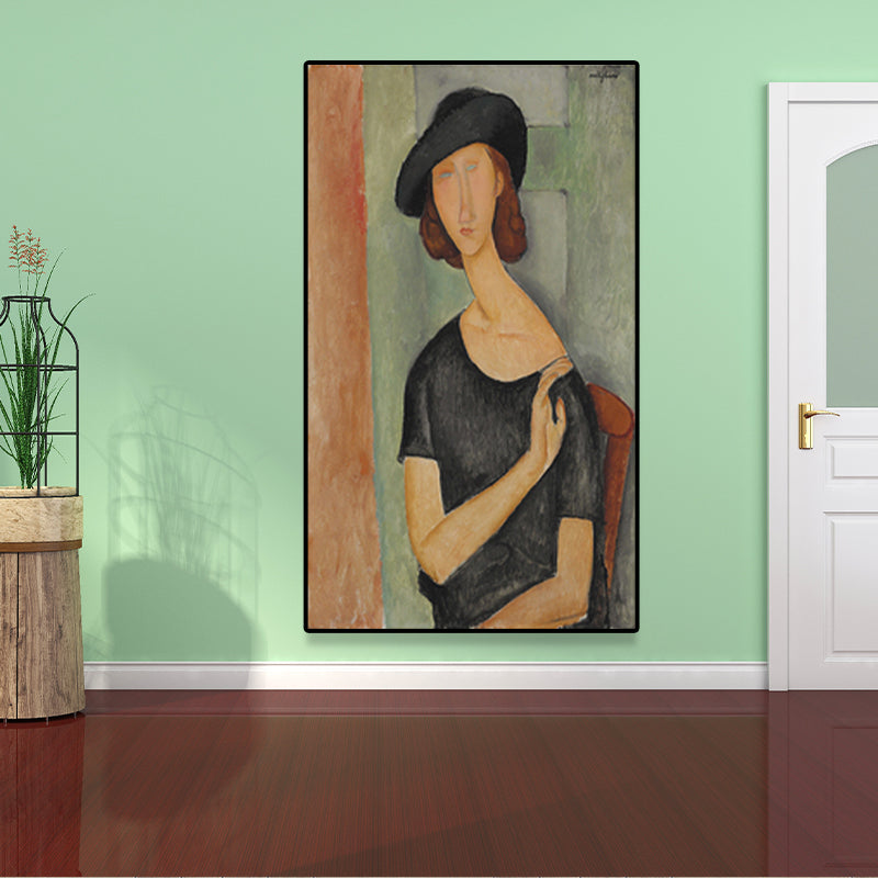 Textured Modigliani Woman Portrait Art Print Canvas Vintage Painting for Girls Room Green Design 5 Clearhalo 'Arts' 'Canvas Art' 1653307