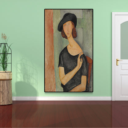 Textured Modigliani Woman Portrait Art Print Canvas Vintage Painting for Girls Room Green Design 5 Clearhalo 'Arts' 'Canvas Art' 1653307