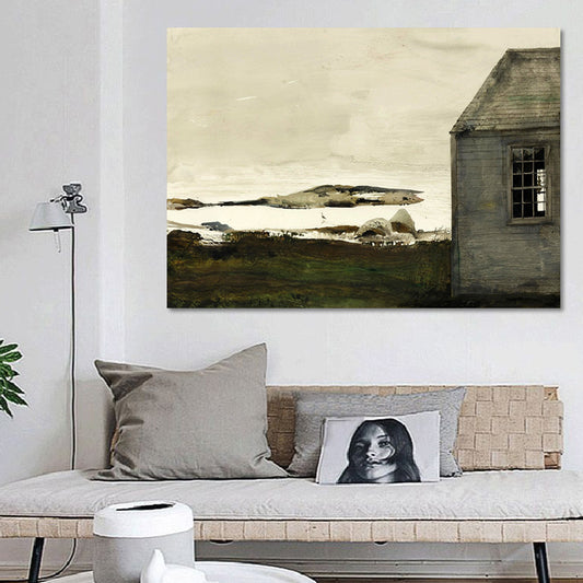 Farmhouse Landscape Painting Canvas Textured Black Wall Art Decor for Family Room Clearhalo 'Art Gallery' 'Canvas Art' 'Country Art Gallery' 'French Country' 'Rustic' Arts' 1653326
