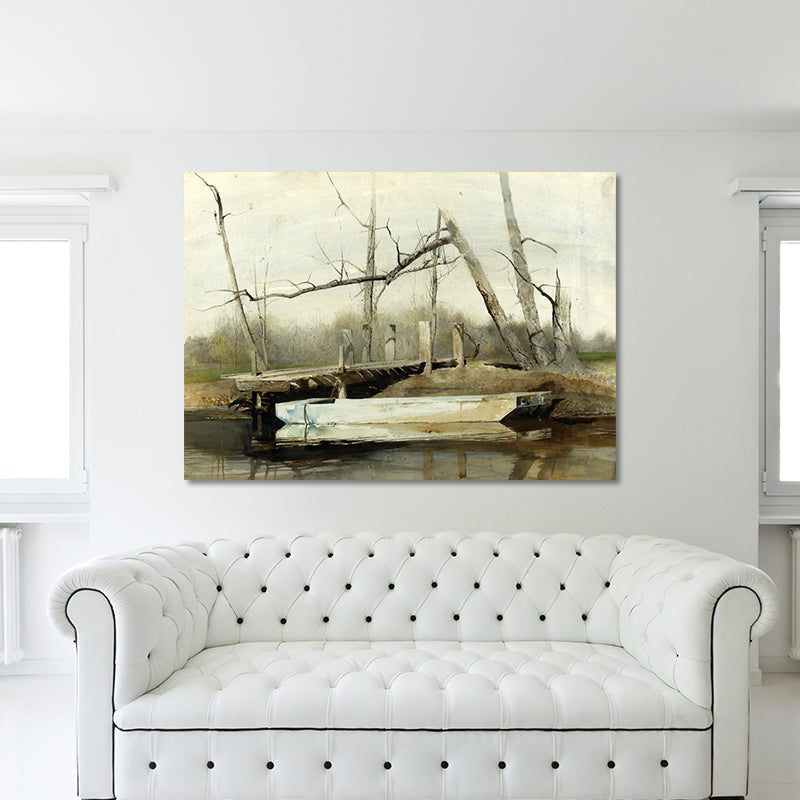 Farmhouse Landscape Painting Canvas Textured Black Wall Art Decor for Family Room Clearhalo 'Art Gallery' 'Canvas Art' 'Country Art Gallery' 'French Country' 'Rustic' Arts' 1653333