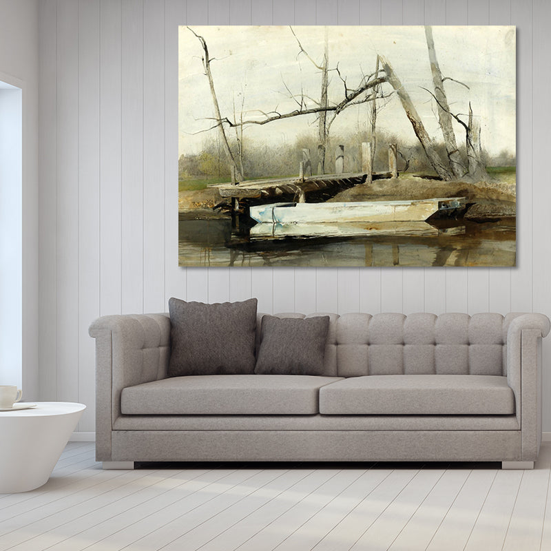 Farmhouse Landscape Painting Canvas Textured Black Wall Art Decor for Family Room Clearhalo 'Art Gallery' 'Canvas Art' 'Country Art Gallery' 'French Country' 'Rustic' Arts' 1653334