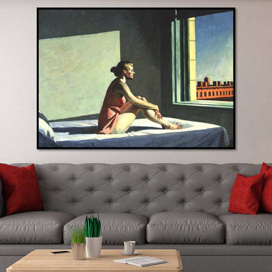 Canvas Textured Wall Art Traditional Edward Hopper Morning Sun Painting in Blue-Red Blue Clearhalo 'Art Gallery' 'Canvas Art' 'Traditional' Arts' 1653357