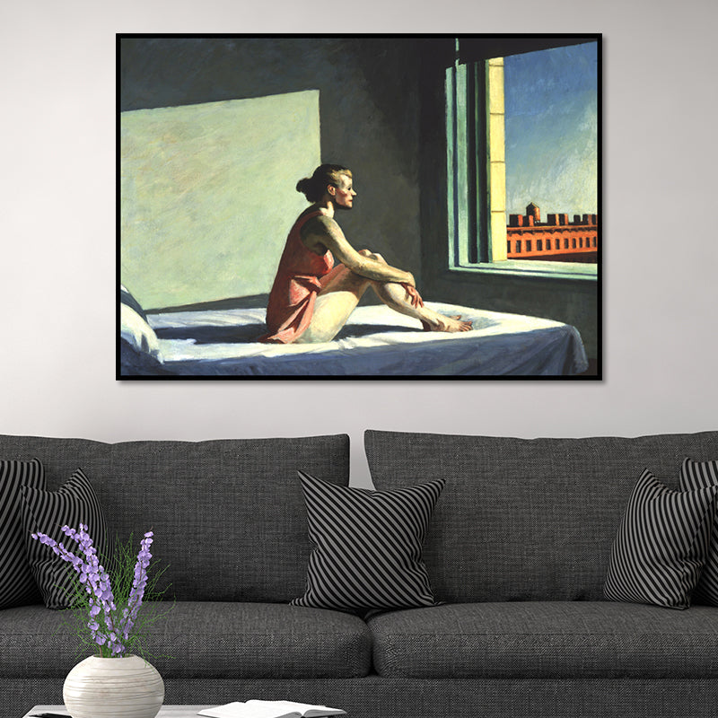 Canvas Textured Wall Art Traditional Edward Hopper Morning Sun Painting in Blue-Red Clearhalo 'Art Gallery' 'Canvas Art' 'Traditional' Arts' 1653358