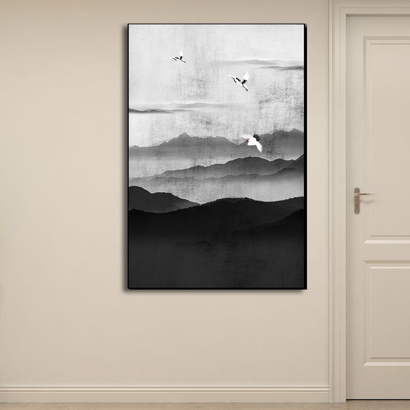 Cloudy Mountain View Canvas Art Asian Textured Wall Decor in Black for Sitting Room Clearhalo 'Arts' 'Canvas Art' 1653387