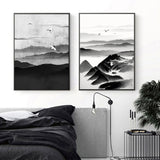 Cloudy Mountain View Canvas Art Asian Textured Wall Decor in Black for Sitting Room Clearhalo 'Arts' 'Canvas Art' 1653398