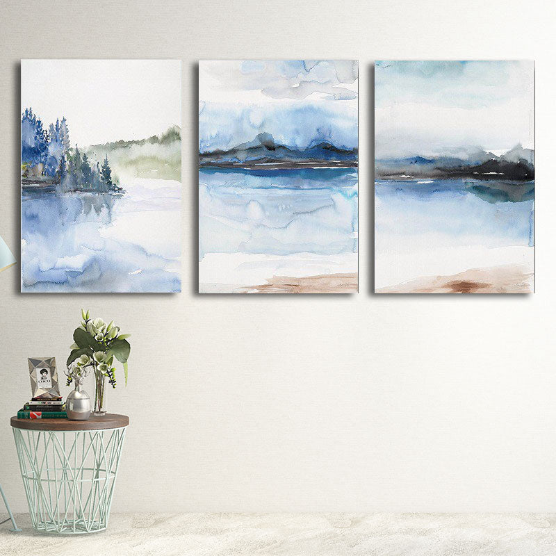 Multi-Piece River Scenery Painting Asian Canvas Made Wall Art for Family Room Clearhalo 'Arts' 'Canvas Art' 1653420