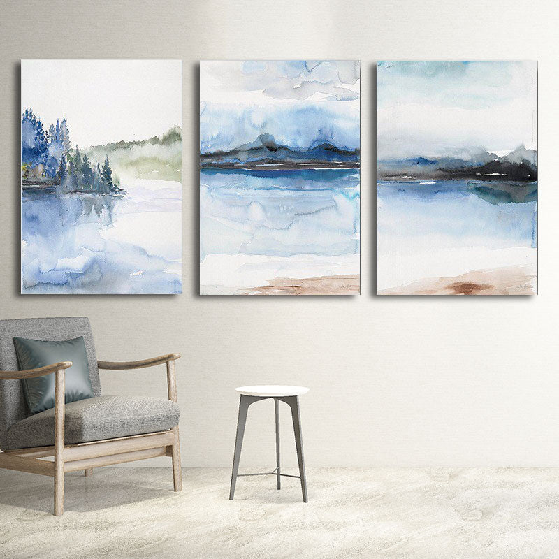 Multi-Piece River Scenery Painting Asian Canvas Made Wall Art for Family Room Clearhalo 'Arts' 'Canvas Art' 1653421