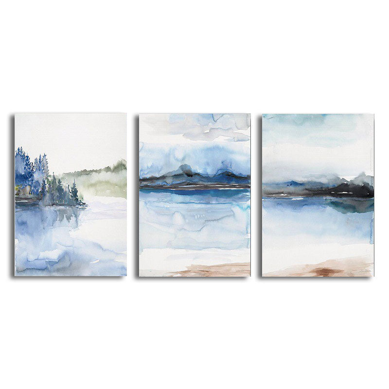 Multi-Piece River Scenery Painting Asian Canvas Made Wall Art for Family Room Clearhalo 'Arts' 'Canvas Art' 1653422