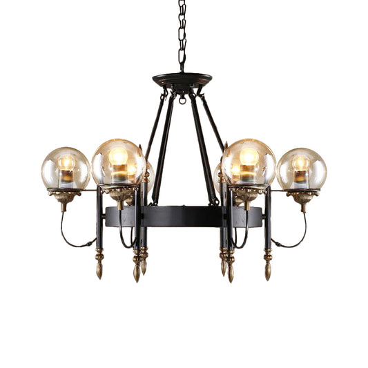 Clear Glass Globe Hanging Chandelier Industrial 6-Light Living Room Pendant Light with Clock Design Clearhalo 'Ceiling Lights' 'Chandeliers' 'Glass shade' 'Glass' 'Industrial Chandeliers' 'Industrial' 'Island Lights' 'Middle Century Chandeliers' 'Tiffany' Lighting' 165343
