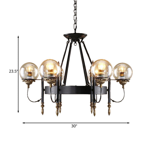 Clear Glass Globe Hanging Chandelier Industrial 6-Light Living Room Pendant Light with Clock Design Clearhalo 'Ceiling Lights' 'Chandeliers' 'Glass shade' 'Glass' 'Industrial Chandeliers' 'Industrial' 'Island Lights' 'Middle Century Chandeliers' 'Tiffany' Lighting' 165344