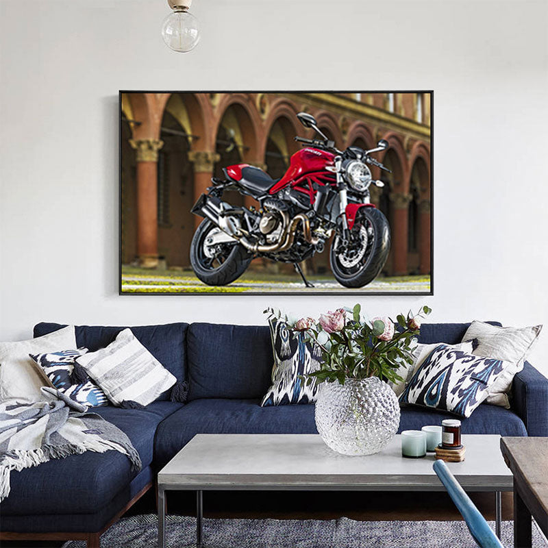Photographic Print Modern Canvas Art with Motorcycle and Architecture, Red-Brown Red Clearhalo 'Art Gallery' 'Canvas Art' 'Contemporary Art Gallery' 'Modern' Arts' 1653463