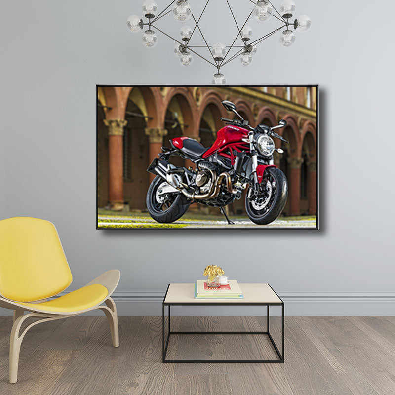 Photographic Print Modern Canvas Art with Motorcycle and Architecture, Red-Brown Clearhalo 'Art Gallery' 'Canvas Art' 'Contemporary Art Gallery' 'Modern' Arts' 1653464