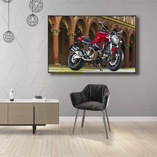 Photographic Print Modern Canvas Art with Motorcycle and Architecture, Red-Brown Clearhalo 'Art Gallery' 'Canvas Art' 'Contemporary Art Gallery' 'Modern' Arts' 1653465