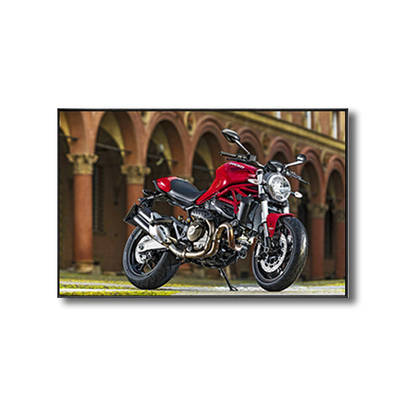 Photographic Print Modern Canvas Art with Motorcycle and Architecture, Red-Brown Clearhalo 'Art Gallery' 'Canvas Art' 'Contemporary Art Gallery' 'Modern' Arts' 1653466