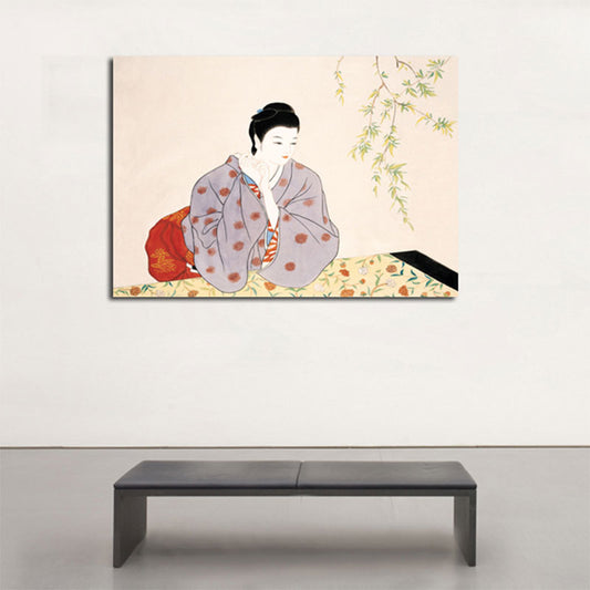 Geisha Girl Painting Canvas Art in Red Japanese Style Wall Decor for Sitting Room Red Clearhalo 'Art Gallery' 'Canvas Art' 'Traditional' Arts' 1653501