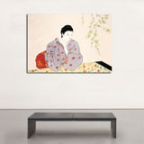 Geisha Girl Painting Canvas Art in Red Japanese Style Wall Decor for Sitting Room Red Clearhalo 'Art Gallery' 'Canvas Art' 'Traditional' Arts' 1653501