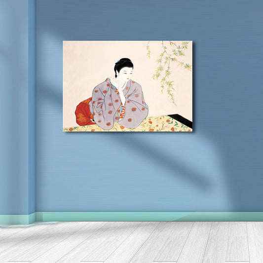 Geisha Girl Painting Canvas Art in Red Japanese Style Wall Decor for Sitting Room Clearhalo 'Art Gallery' 'Canvas Art' 'Traditional' Arts' 1653503