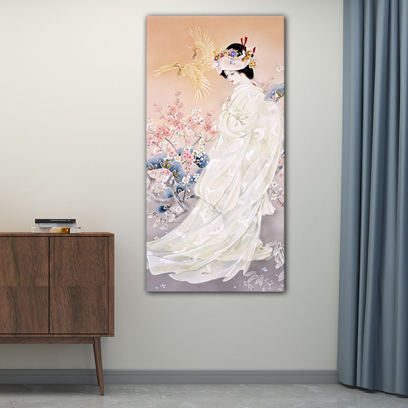Kimono Girl Painting Art Print Multicolored Japanese Style Wall Decor for Sitting Room Clearhalo 'Art Gallery' 'Canvas Art' 'Traditional' Arts' 1653509
