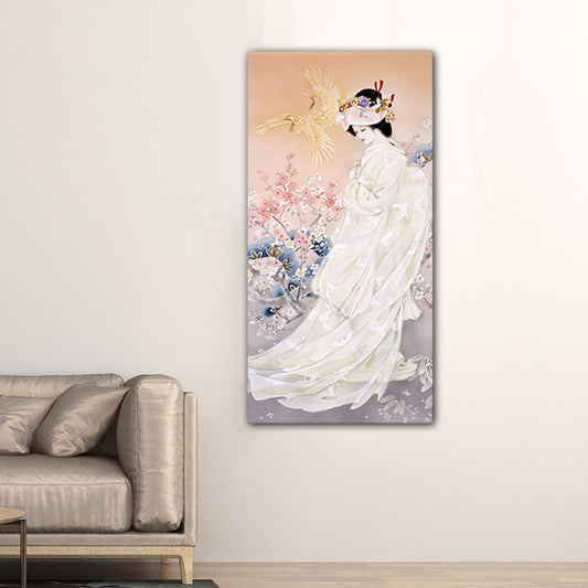 Kimono Girl Painting Art Print Multicolored Japanese Style Wall Decor for Sitting Room Clearhalo 'Art Gallery' 'Canvas Art' 'Traditional' Arts' 1653510