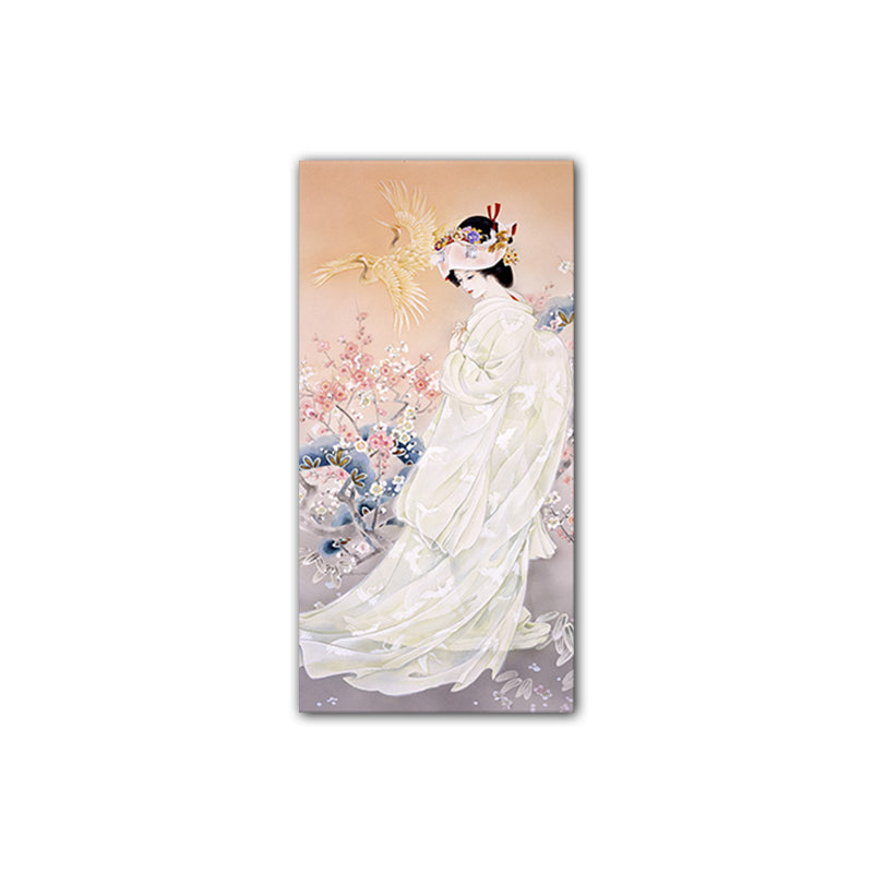 Kimono Girl Painting Art Print Multicolored Japanese Style Wall Decor for Sitting Room Clearhalo 'Art Gallery' 'Canvas Art' 'Traditional' Arts' 1653511