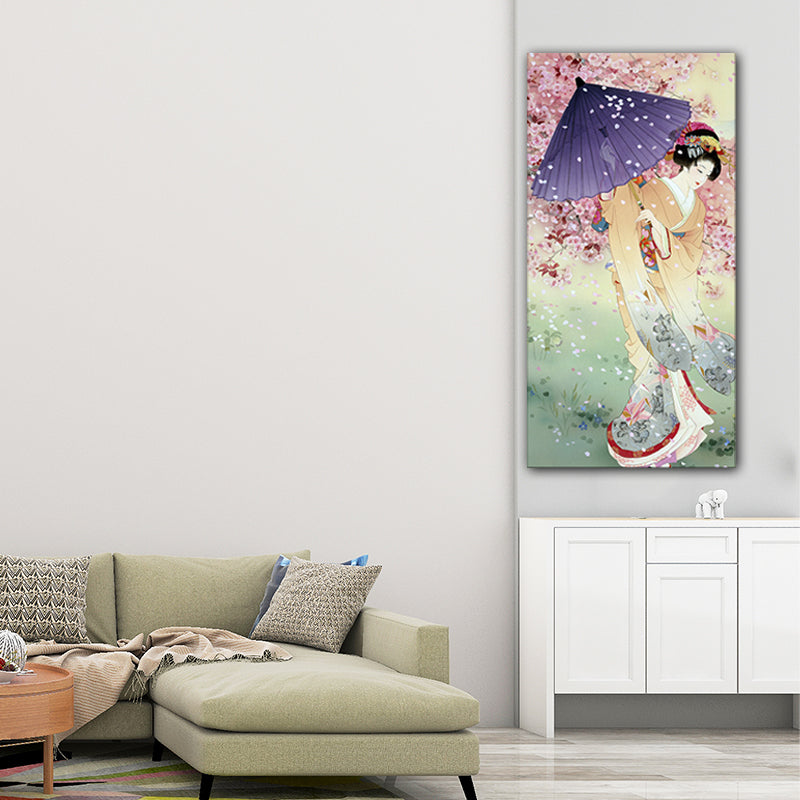 Kimono Girl Painting Art Print Multicolored Japanese Style Wall Decor for Sitting Room Clearhalo 'Art Gallery' 'Canvas Art' 'Traditional' Arts' 1653516
