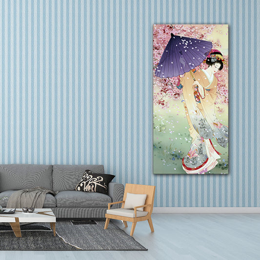 Kimono Girl Painting Art Print Multicolored Japanese Style Wall Decor for Sitting Room Clearhalo 'Art Gallery' 'Canvas Art' 'Traditional' Arts' 1653517