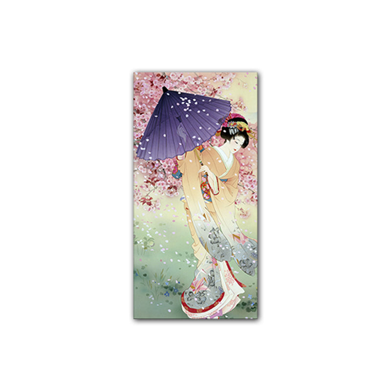 Kimono Girl Painting Art Print Multicolored Japanese Style Wall Decor for Sitting Room Clearhalo 'Art Gallery' 'Canvas Art' 'Traditional' Arts' 1653518