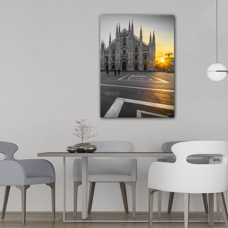 Architecture Sunset View Art Print Global Inspired Enchanting Landmark Canvas in Pastel Color Grey Clearhalo 'Arts' 'Canvas Art' 1653550