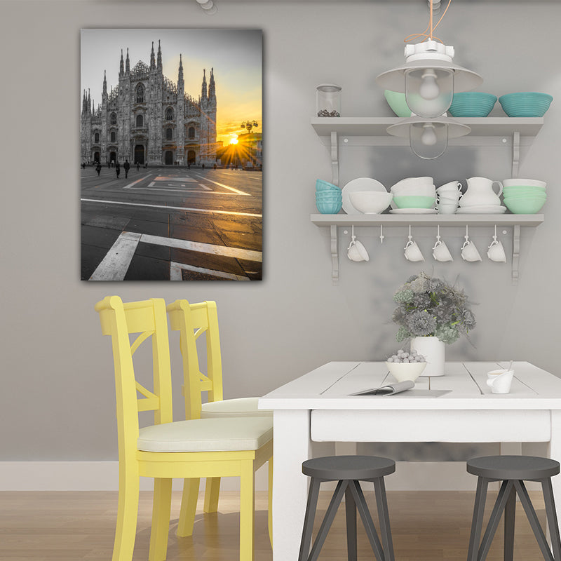 Architecture Sunset View Art Print Global Inspired Enchanting Landmark Canvas in Pastel Color - Clearhalo - 'Arts' - 'Canvas Art' - 1653551