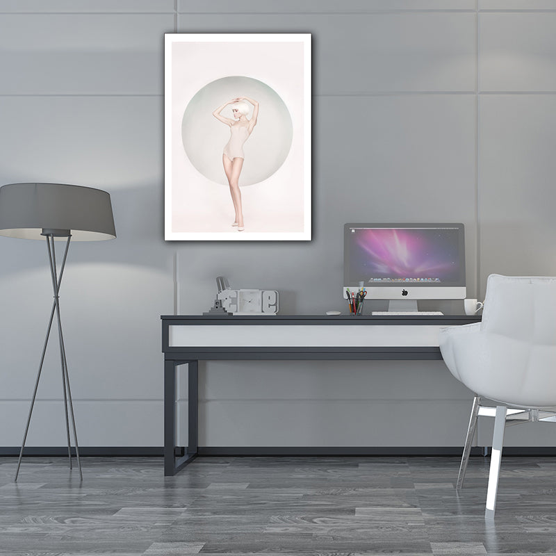 Minimalistic Orthographic Girl Canvas Pink and White Bedroom Wall Art Decor, Textured Clearhalo 'Art Gallery' 'Canvas Art' 'Contemporary Art Gallery' 'Modern' Arts' 1653558