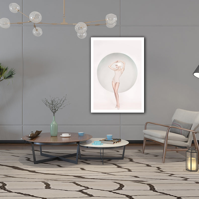 Minimalistic Orthographic Girl Canvas Pink and White Bedroom Wall Art Decor, Textured Clearhalo 'Art Gallery' 'Canvas Art' 'Contemporary Art Gallery' 'Modern' Arts' 1653559