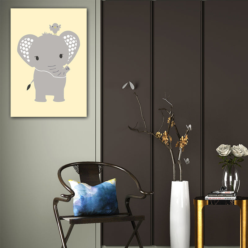 Cartoon Animal Wall Art Light Color Wrapped Canvas for Children Room, Multiple Size Options Yellow Clearhalo 'Art Gallery' 'Canvas Art' 'Kids' Arts' 1653564