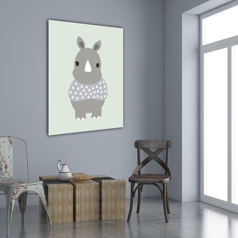 Cartoon Animal Wall Art Light Color Wrapped Canvas for Children Room, Multiple Size Options Green Clearhalo 'Art Gallery' 'Canvas Art' 'Kids' Arts' 1653578