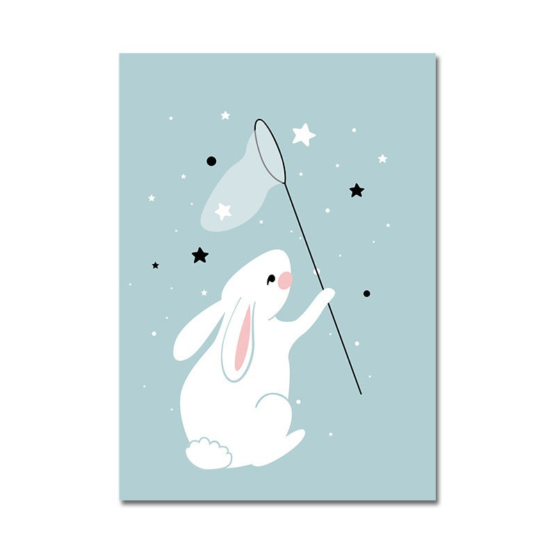 Rabbit Catching Stars Canvas Modern Wall Art Prints in Blue for Drawing Room (Multiple Sizes) Clearhalo 'Art Gallery' 'Canvas Art' 'Kids' Arts' 1653588