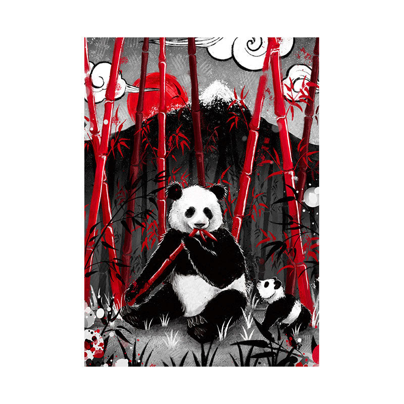 Asian Panda Eating Bamboo Canvas for Great Room Wall Art Prints in Black, Multiple Sizes Clearhalo 'Arts' 'Canvas Art' 1653630