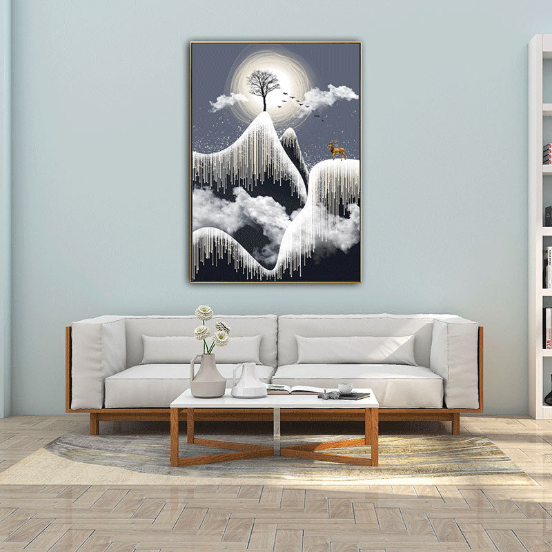 Glam Canvas White Tree at the Rime Cliff with Full Moon Scenery Wall Art for Room Clearhalo 'Arts' 'Canvas Art' 1653635
