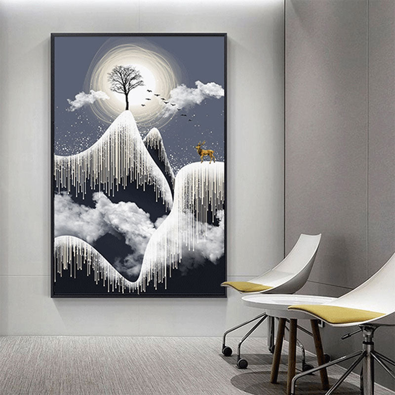 Glam Canvas White Tree at the Rime Cliff with Full Moon Scenery Wall Art for Room Clearhalo 'Arts' 'Canvas Art' 1653636