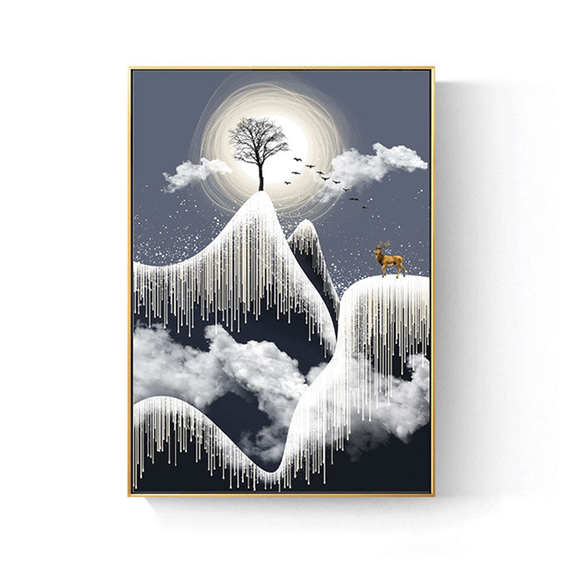 Glam Televas White Tree à la falaise de rime avec des paysages de pleine lune Art mural pour la pièce