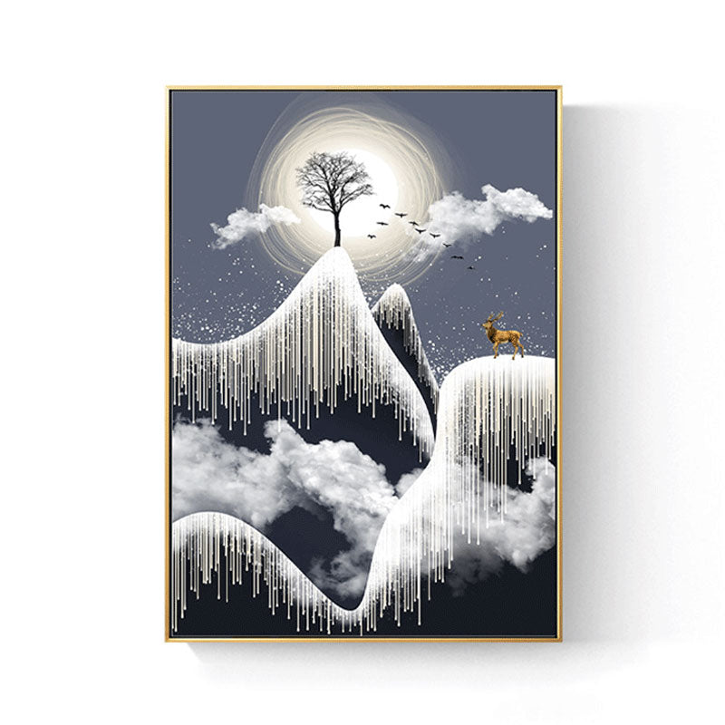 Glam Canvas White Tree at the Rime Cliff with Full Moon Scenery Wall Art for Room Clearhalo 'Arts' 'Canvas Art' 1653637