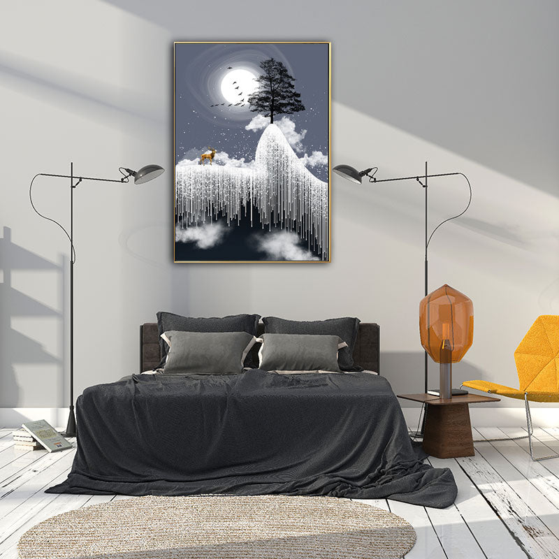 グラムキャンバスの崖の白い木は、満月の風景の壁アートと部屋の壁アート