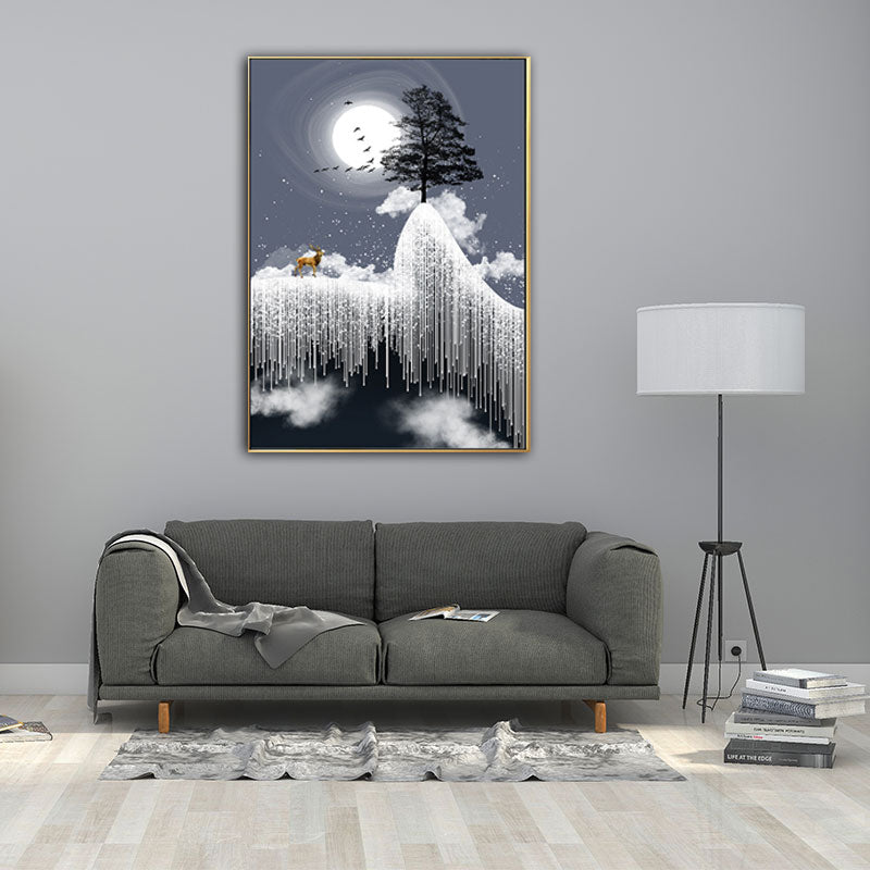 Glam Canvas White Tree at the Rime Cliff with Full Moon Scenery Wall Art for Room Clearhalo 'Arts' 'Canvas Art' 1653642