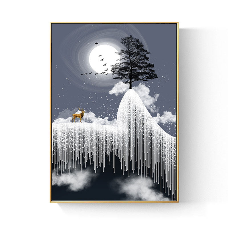 Glam Canvas White Tree at the Rime Cliff with Full Moon Scenery Wall Art for Room