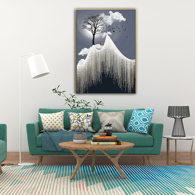 Árbol blanco de lienzo glamoroso en el acantilado de rime con arte de pared de paisajes de luna llena para habitación